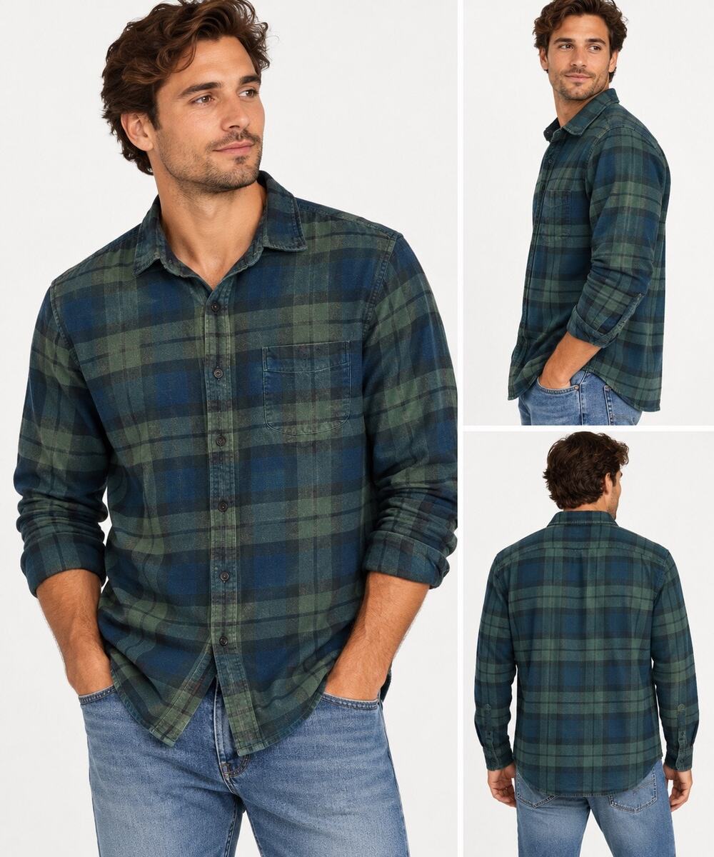 J.Crew Plaid Flannel Cotton Button Down Shirt XL Navy Green
